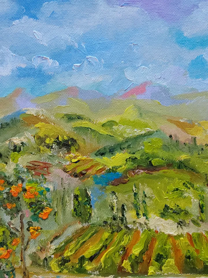"Summer terrace overlooking the valley" oil painting on canvas 30x40cm (12x16inch)