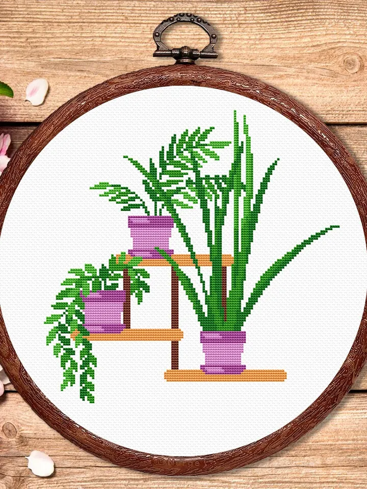 Set of 3 Potted Flowers Cross Stitch Pattern, Flower Cross Stitch, Embroidery Potted Flowers, Flowers xStitch Potted Flowers xStitch #flw019