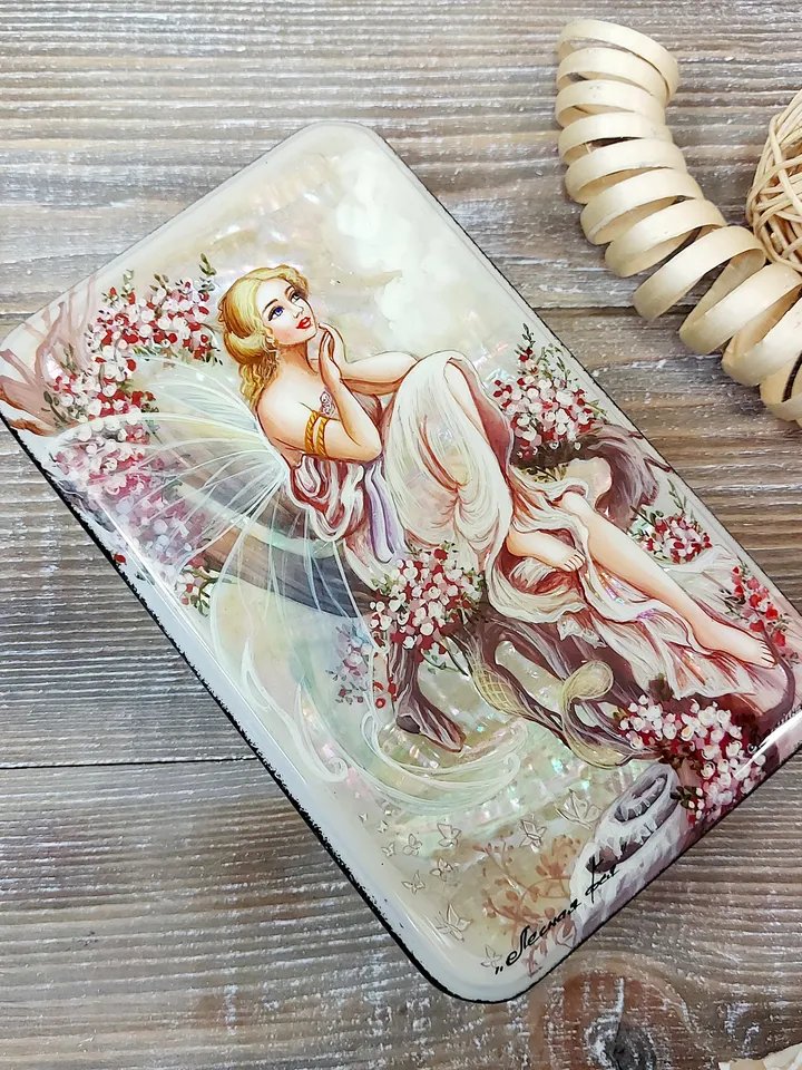 Beautiful Russian Lacquer Box "Forest fairy" Hand painted miniature painting jewelry box Mother of pearl Papier mache Art gift Fedoskino