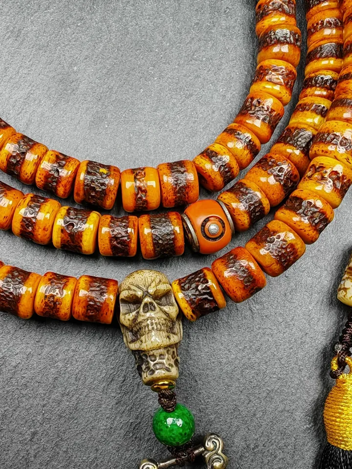 Gandhanra Old Tibetan Rosary, 10mm Yak Bone Kapala Mala,Traditional 108 Prayer Beads for Meditation and Prayer,20 Inches Length