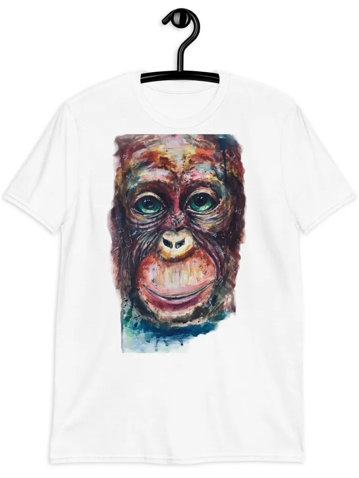 Monkey Short-Sleeve Unisex T-Shirt made with my original watercolour mix media painting,unique gift.