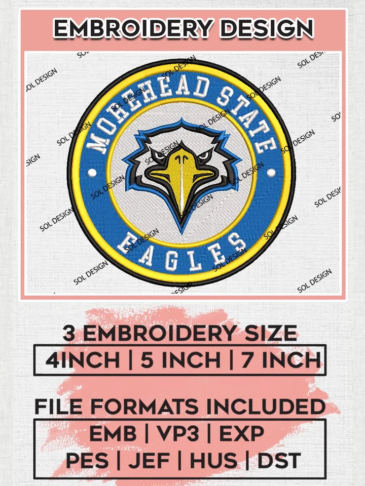 NCAA Morehead State Eagles Round Logo Embroidery, NCAA Morehead State Eagles Logo Embroidery files, NCAA Teams, Machine embroidery designs, Digital Download