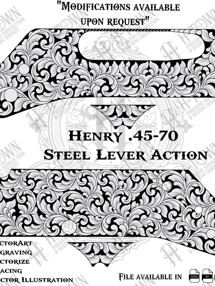 Henry .45-70 Rifle Engraving Pattern: Floral Scroll Vector Design (Digital File)