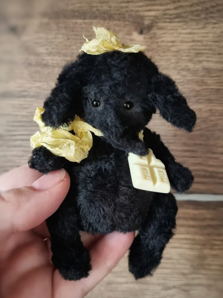 Handmade teddy baby elephant. Plush teddy elephant toy. Artist elephant gift. Black elephant. Present.