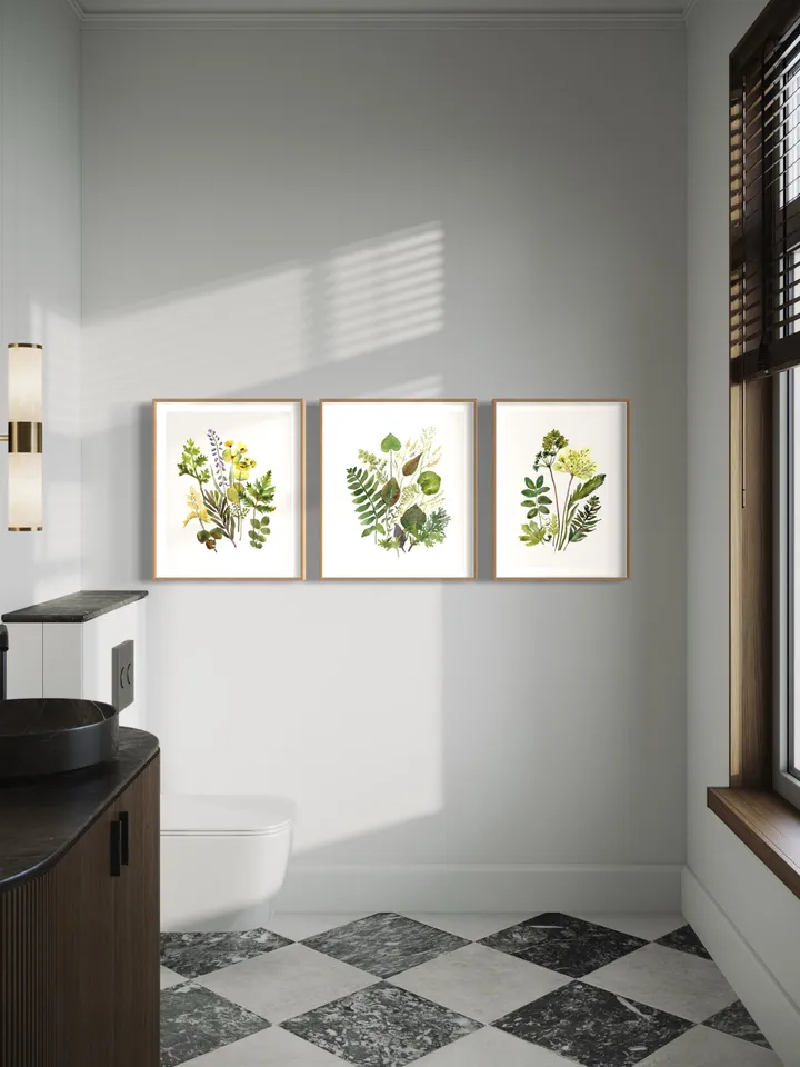 Wildflowers Vintage Set Of 3 Prints, Watercolor Painting, Botanical Art Set, Country Flower Art, Daisy Plant, Bathroom Decor, Home Decor
