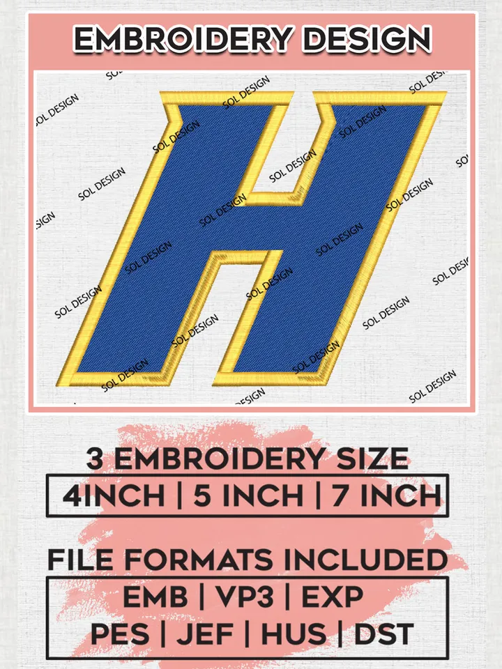 NCAA Hofstra Pride College Football Team Letter Logo Embroidery Design Files, NCAA Hofstra Pride Machine Embroidery, NCAA Teams, Game Day, 3 sizes, NCAA Machine embroidery designs, Digital Download