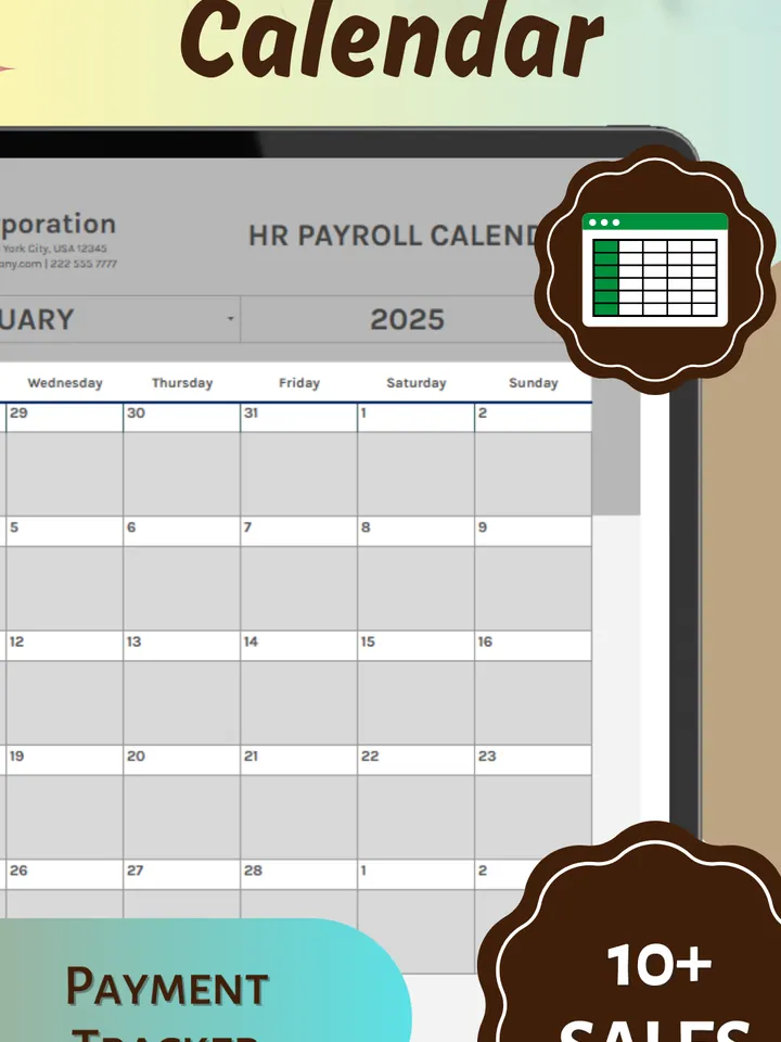 Editable HR Payroll Calendar, Google Sheets, Digital Download for Employee Payroll Scheduling & Payment Tracking