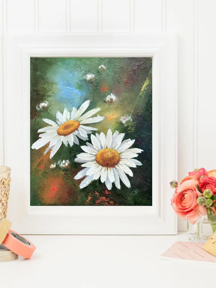 Daisies Painting Flowers Oil Wall Art Wildflowers Painting Field Wall Art