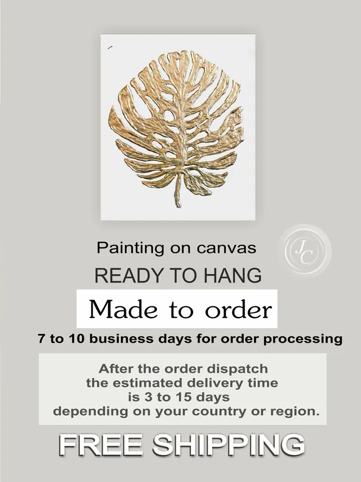 Golden Monstera Abstract Wall Art Floral Original Painting Textured artwork Gold Leaf Wall Art Modern wall decor