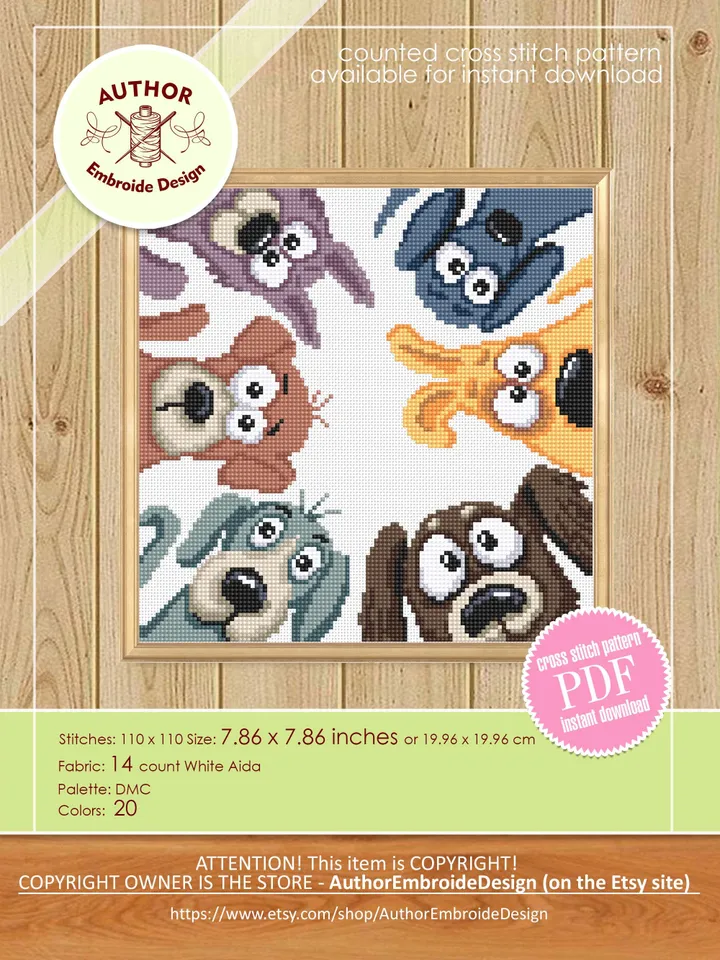 Funny dogs cross stitch pattern PDF instant download Pet cross stitch chart for beginners, Dog pattern digital PDF, Dog lover gift #K70