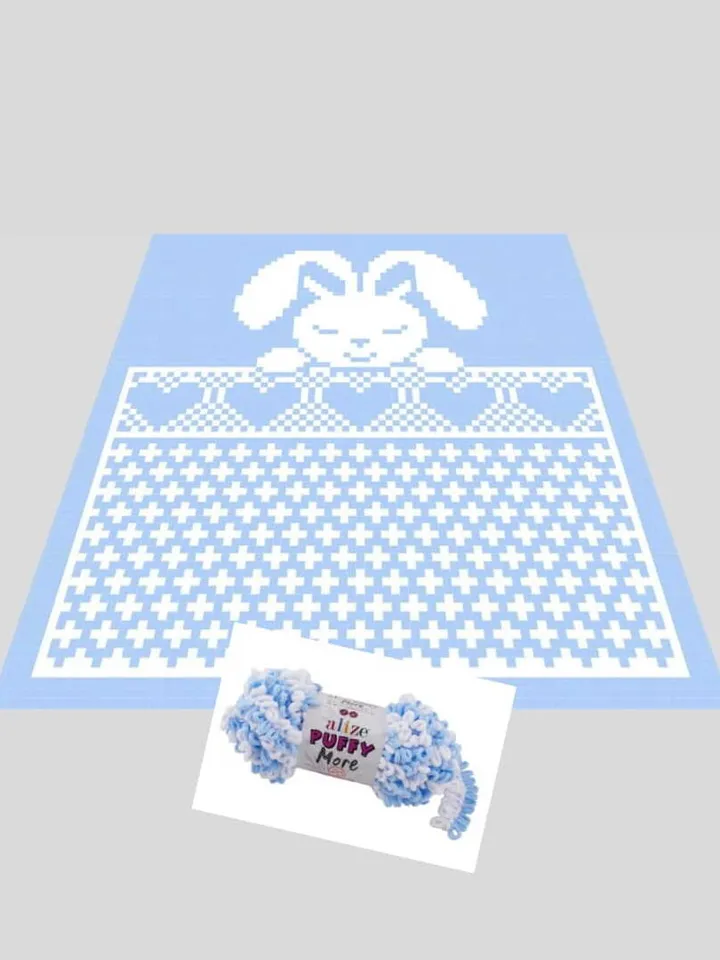 Loop yarn Finger knitted Sleeping Bunny blanket pattern