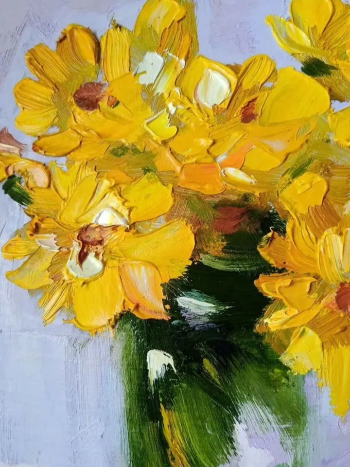 Yellow flowers painting Original Art Impasto Oil Painting Сardboard Painting
