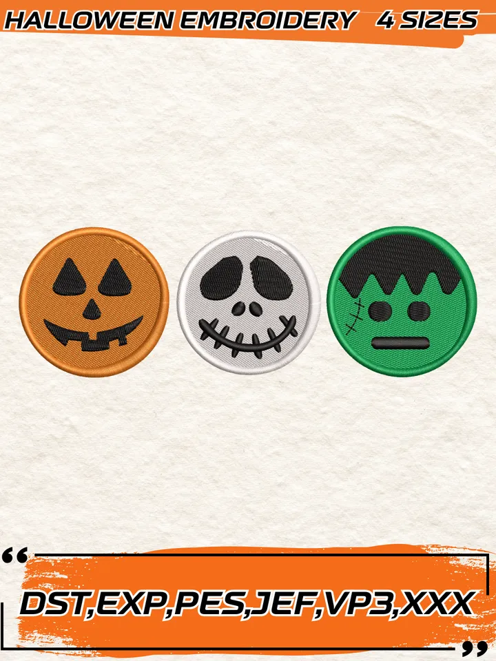 Spooky Halloween Pumpkin Embroidery Design,Halloween Embroidery Design,4 Sizes, Digital Download
