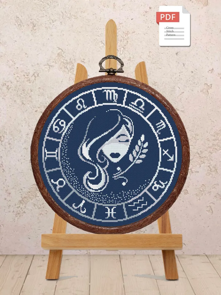 Virgo Silver Cross Stitch Pattern, Zodiac Cross Stitch, Astrology Cross Stitch, Virgo Pattern, Zodiac Sign Cross Stitch, Cancer #zdc019