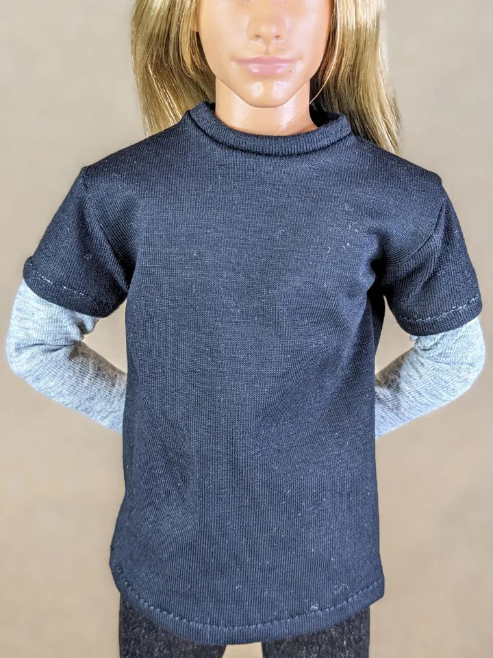 Black & gray long-sleeve T-shirt for 12-inch fashion male dolls