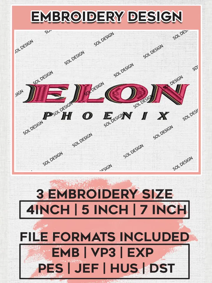 NCAA Elon Phoenix Team Word Logo Embroidery Design Files, NCAA Elon Phoenix Machine Embroidery, NCAA Teams, Game Day, 3 sizes, NCAA Machine embroidery designs, Digital Download