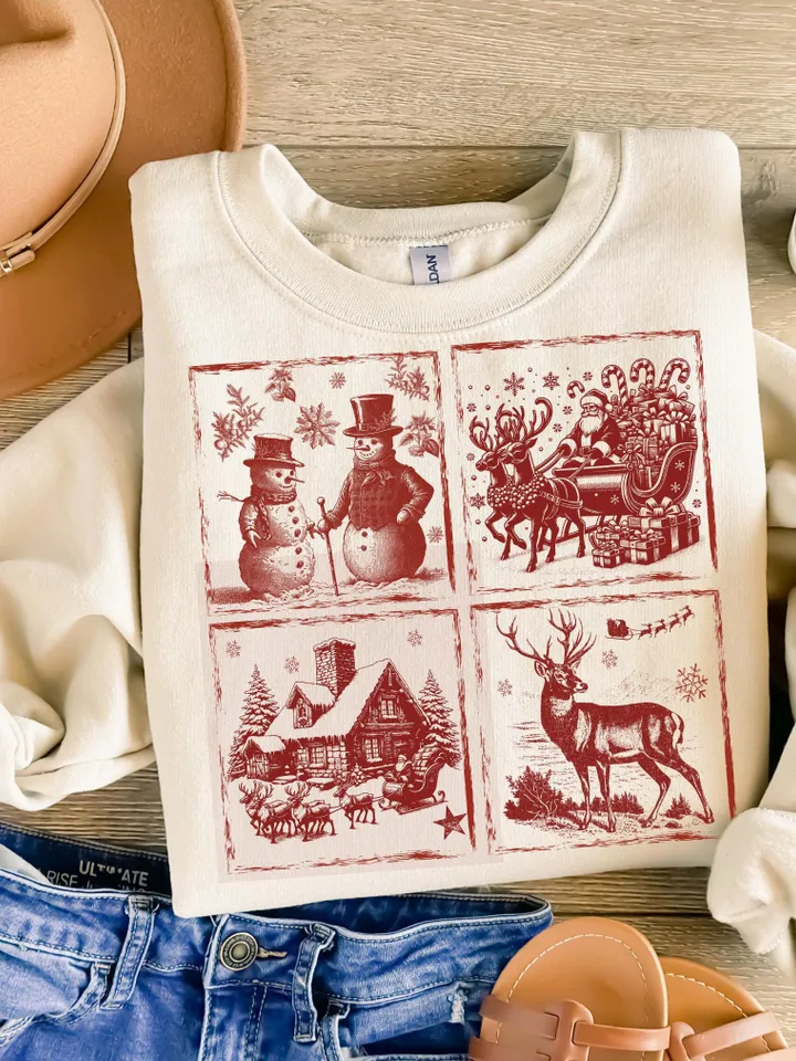 Vintage Retro Christmas PNG Cute Santa Reindeer Snowman Gingerbread Man Cookies Magic Christmas Vintage Christmas Png Trendy Xmas ORIGINAL