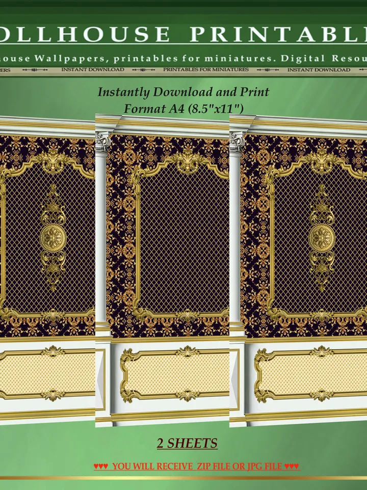 Wallpapers- Set 17-v10 | Printables for Dollhouses and Unique Miniature Projects | Digital Downloads | in Scale 1/12th