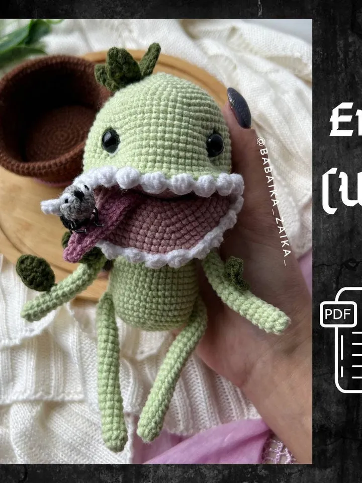 PDF Crochet Venus Fly Trap Pattern, Amigurumi Halloween Ornament Crochet Fly Trap Doll Pattern, Amigurumi Cute Monster Crochet Plant pattern