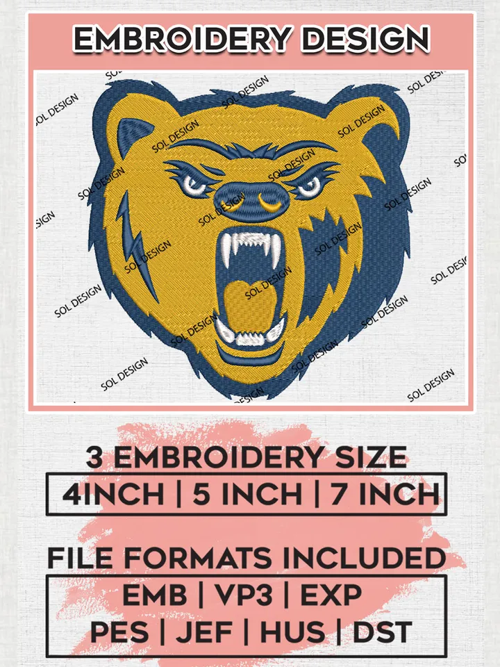 NCAA Northern Colorado Bears Team Head Mascot Logo Embroidery Design Files, NCAA Northern Colorado Bears Machine Embroidery, NCAA Teams, 3 sizes, NCAA Machine embroidery designs, Digital Download