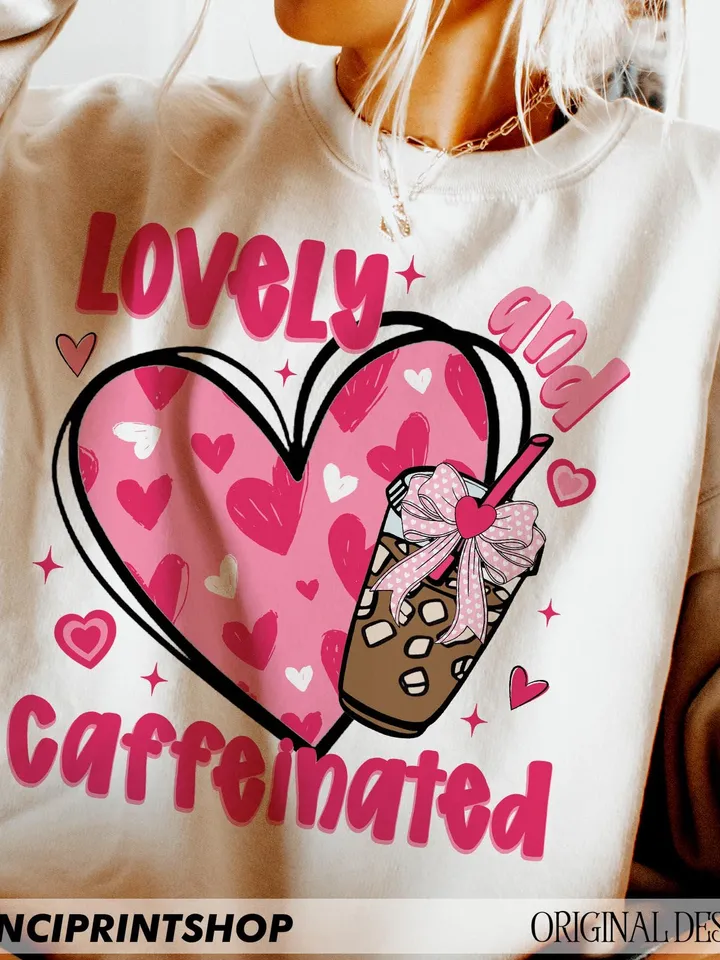 To Be Lovely & Caffeinated Png, Coffee Valentine Png, Valentine's Day Png, Coffee Valentine Heart Png, Coffee Lover Png, Valentine Bow png