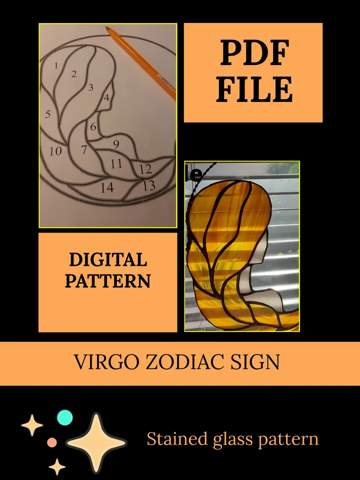 Virgo zodiac sign/ Digital Download / Stained Glass Pattern / PDF file / DIY