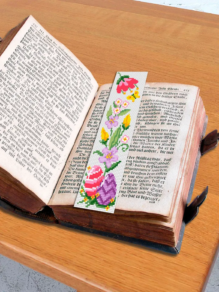 Easter bookmark cross stitch pattern PDF download Easter eggs cross stitch chart, Flower Bookmark pattern digital PDF, Pastel bookmark #B209