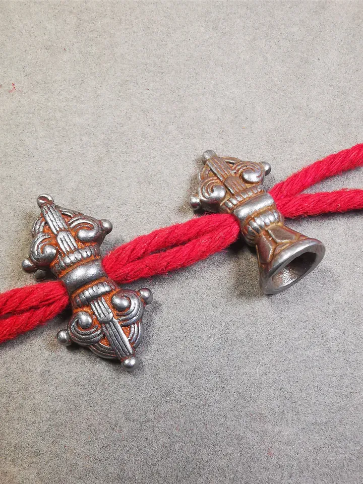 Gandhanra Handmade Tibetan Amulet, Big Size Vajra and Dorje Bell Pendant, Marker Bead for Mala Accessories, Made of Cold Iron