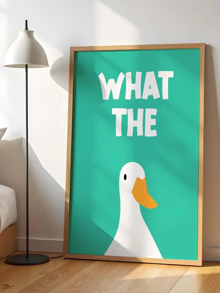 What the Duck Poster Funny Bathroom Wall Art Printable Duck Quote Digital Humor Sign Quirky Toilet Decor Instant Download Digital green