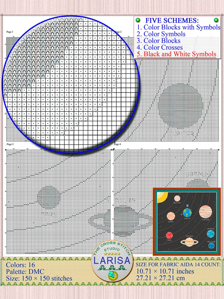 Cross Stitch Pattern of the Solar System | Planetary Chart