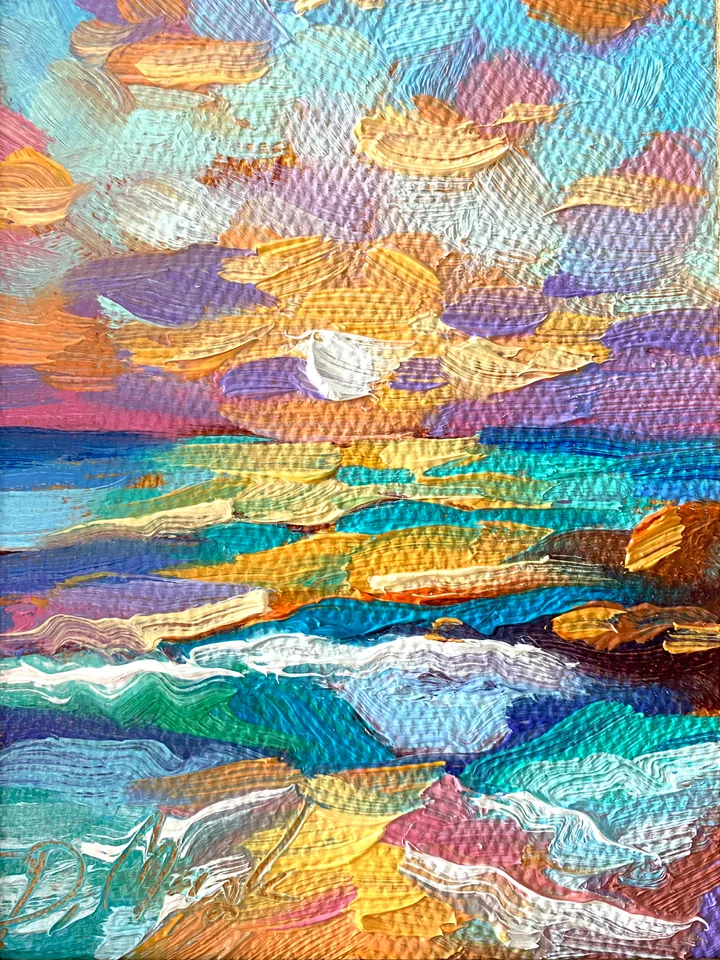 Seascape Oil Painting Original Sea Landscape Painting Impasto Small Artwork Ocean Coastal Wall Art