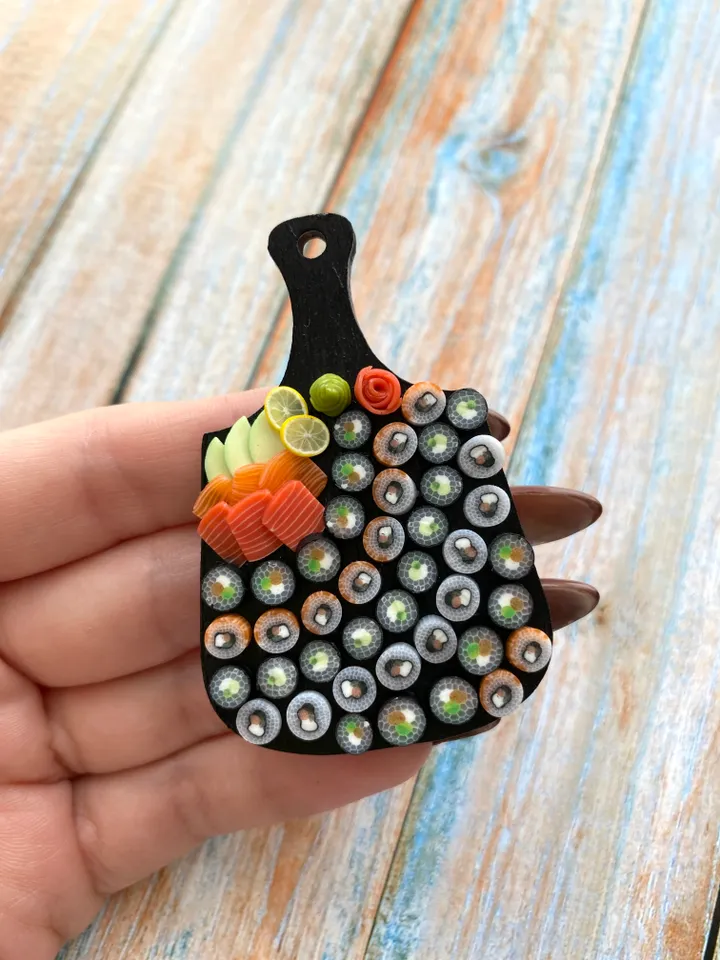 Magnet Miniature Sushi Board with Polymer clay Souvenir