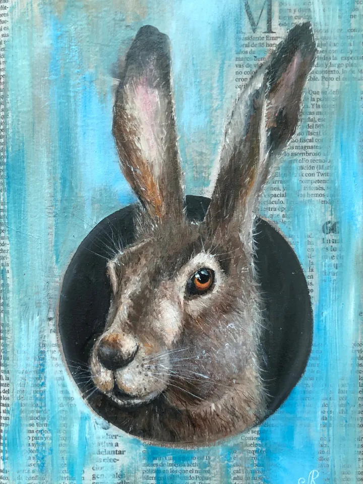 Rabbit Original Painting Animal Oil Art Hare Painting Animal Artwork