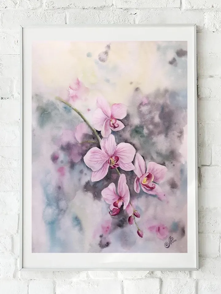 Flowers Original Painting Floral Watercolor Art Orchid Wall Art Blooming Painting