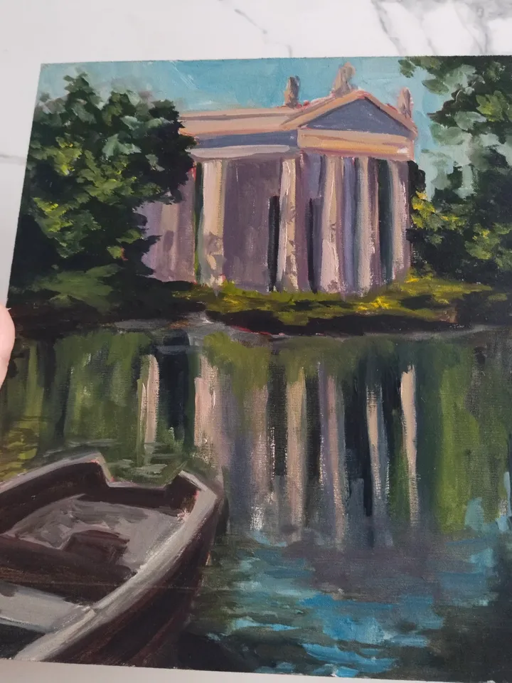 Landscape oil painting Villa Borghese small art Italian architecture Fine art