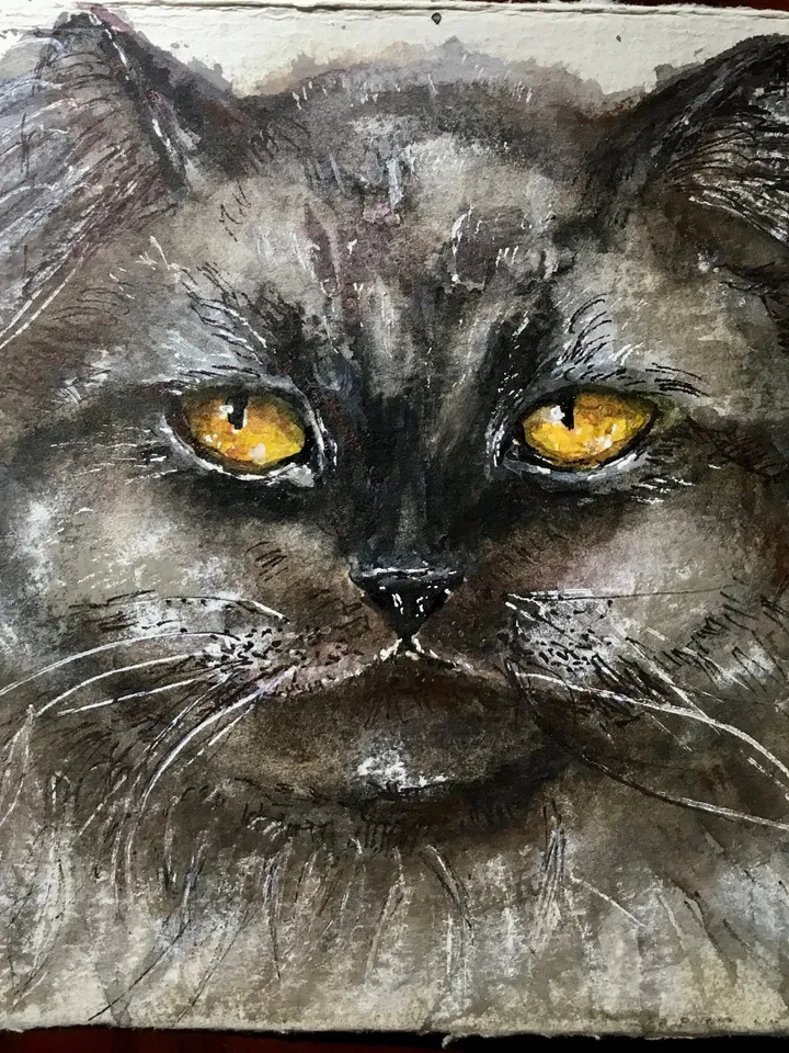 Black Persian cat painting,original watercolor painting,cat original painting,animals wall art,cat lovers gift,home decor wall art.