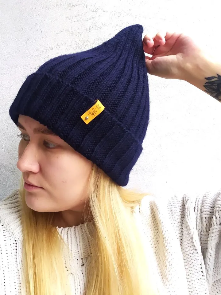 Blue warm handmade hat