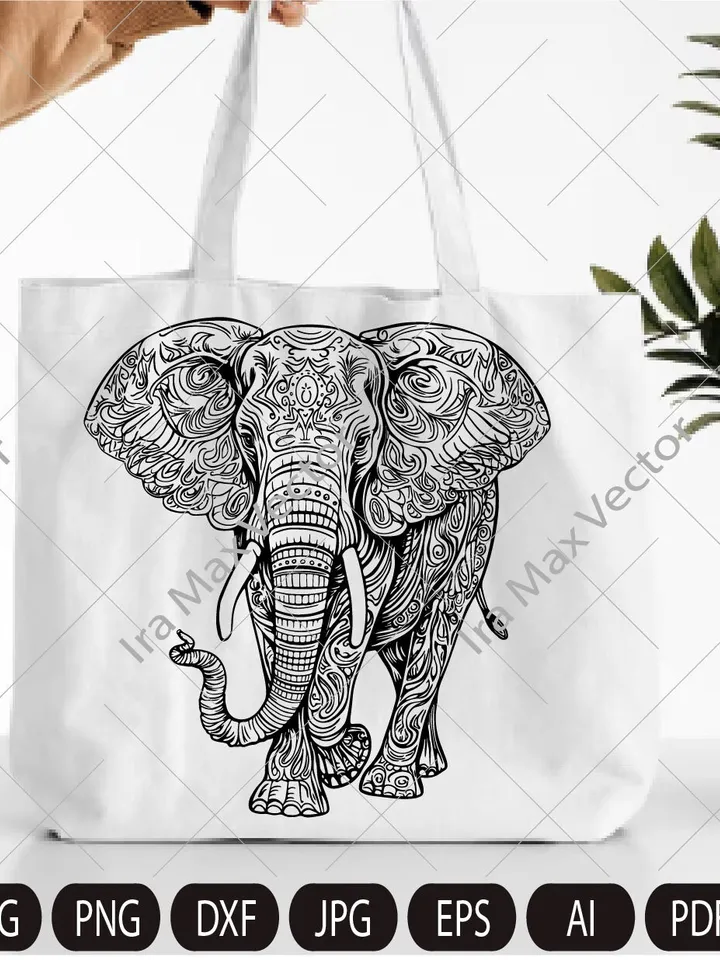Elephant Svg, Elephant Clipart, Elephant mandala, Elephant Head, Elephant detailed , Elephant etnic, Animals Silhouette,coloring page