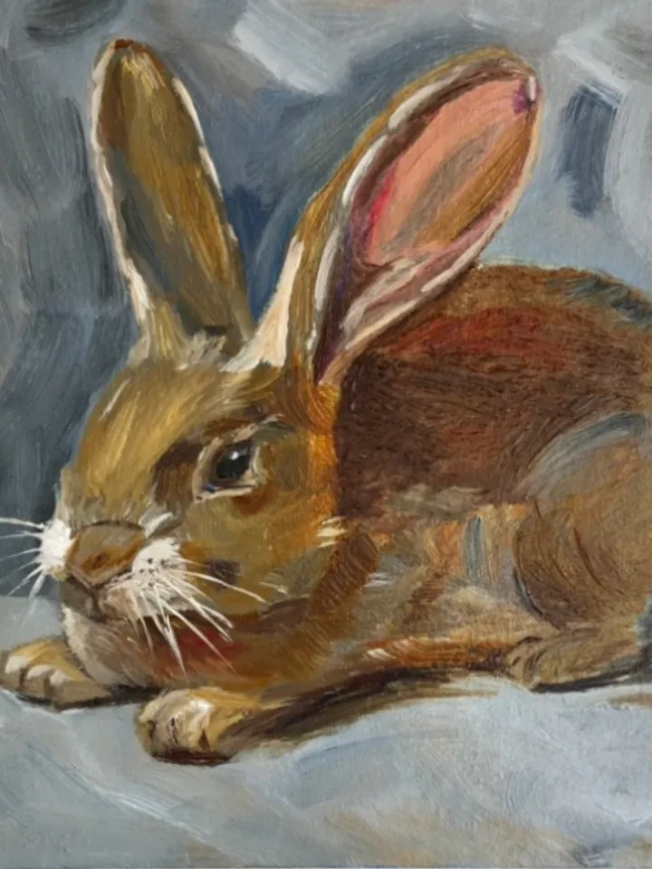 Original painting Animal Wildlife Rabbit Hare Portrait Easter Afford wall art