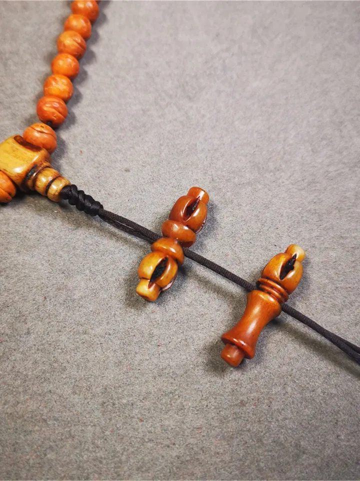 Gandhanra Hand Carved Tibetan Yak Bone Amulet, Vajra and Kila(Dorje Phurba) Pendant Mala,Prayer Beads