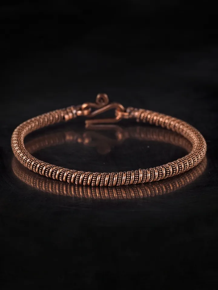 Narrow wire wrapped copper bracelet Unique metal bangle Handmade jewelry