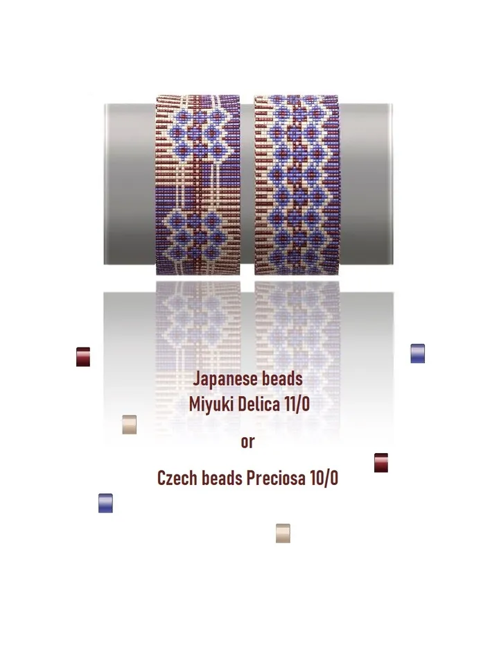 Cuff Bracelet Loom - Sguare Stitch Bead Patterns Bracelet Beading Patterns Bead loom pattern Miyuki Delicas - Preciosa Instant Download