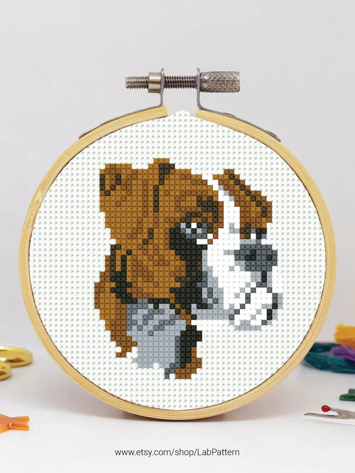 Boxer breed Mini Cross stitch pattern, contemporary dog pet, animal, beginner counted, modern chart, gift DIY, embroidery, instant PDF