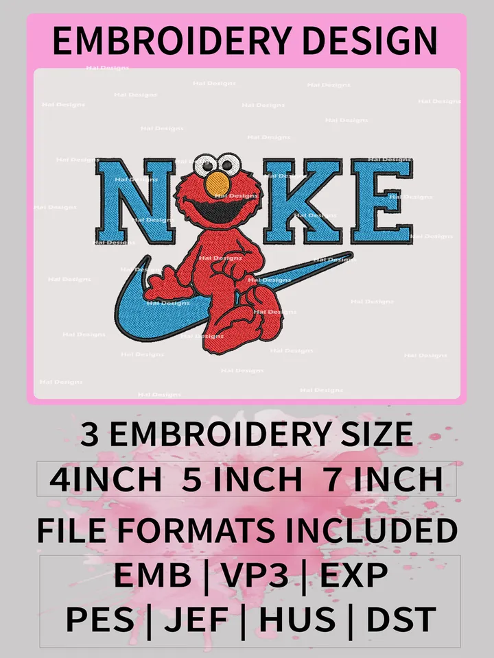 Elmo Nike Embroidery Designs, Sesame Street Machine Embroidery Patte, Nike Logo Embroidery File