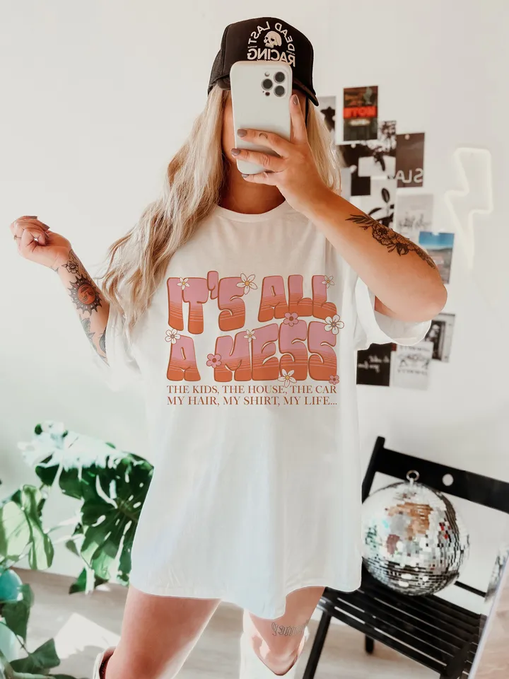 Funny Mom PNG, Retro Mama PNG, Sublimation Design, Digital Download Png, It's All A Mess Png, Mother's Day Png, Hot Mess Mom png