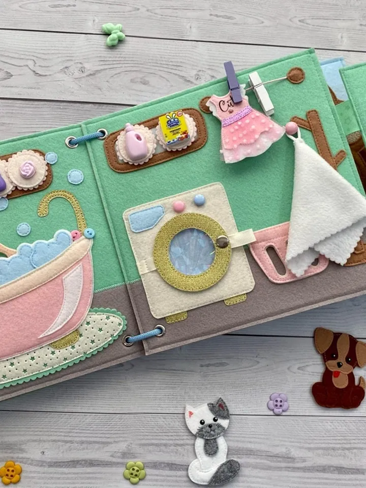 Quiet book Dollhouse pattern, Felt Busy book pattern pdf, Felt doll Pattern with clothes set, Dress up Doll, Felt dollhouse book for girl