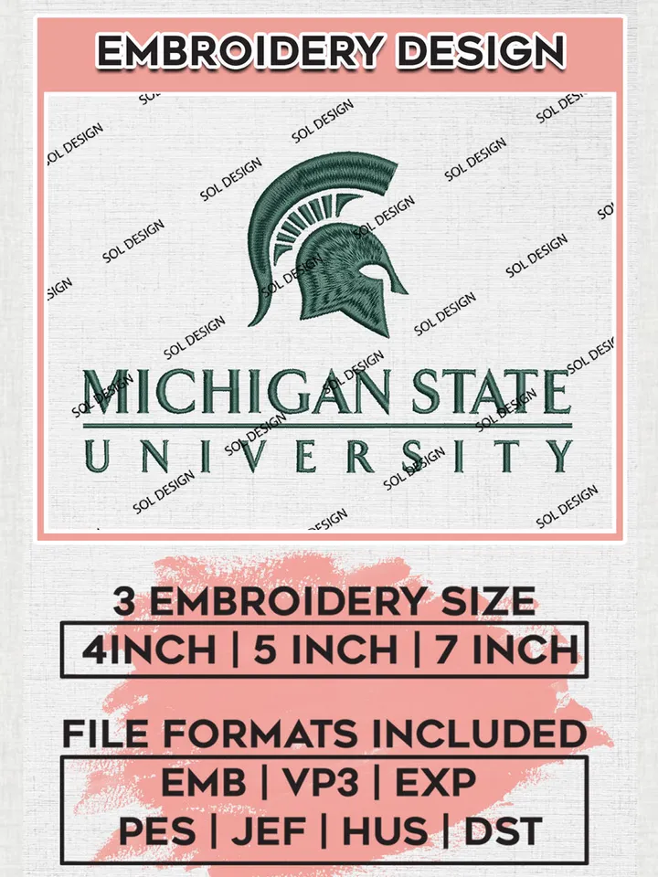 Michigan State Uni.versity Team Logo Embroidery Design Files, NCAA Michigan State Spartans Machine Embroidery, NCAA Teams, 3 sizes, NCAA Machine embroidery designs, Digital Download