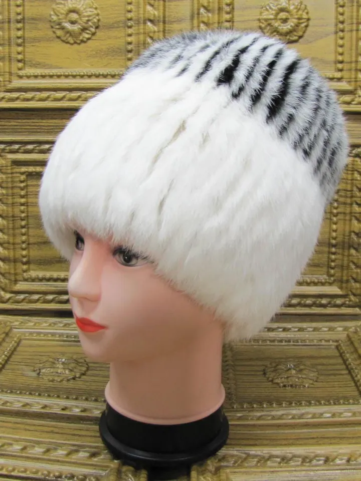 Fur hat for women made of natural rabbit fur. White warm fur hat. Winter hat for women, warm fur accessory. Natural rabbit fur