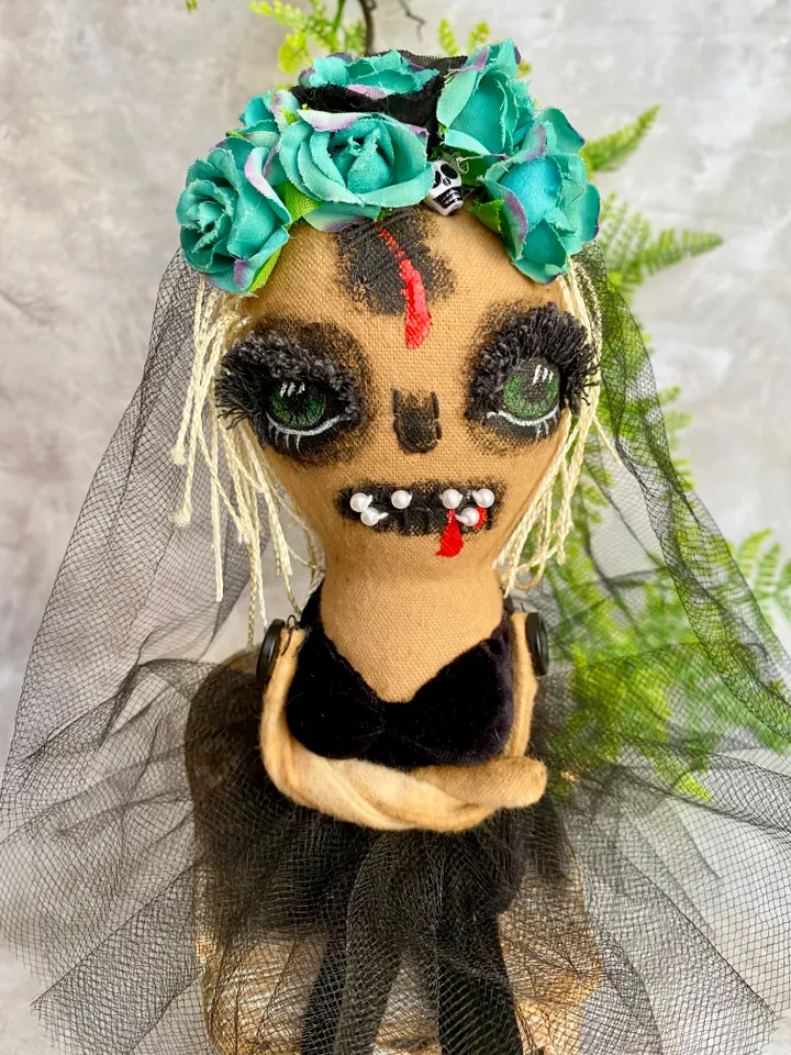Creepy doll , Day of the Dead Doll, Halloween Rag doll , Calavera . Halloween home decor .