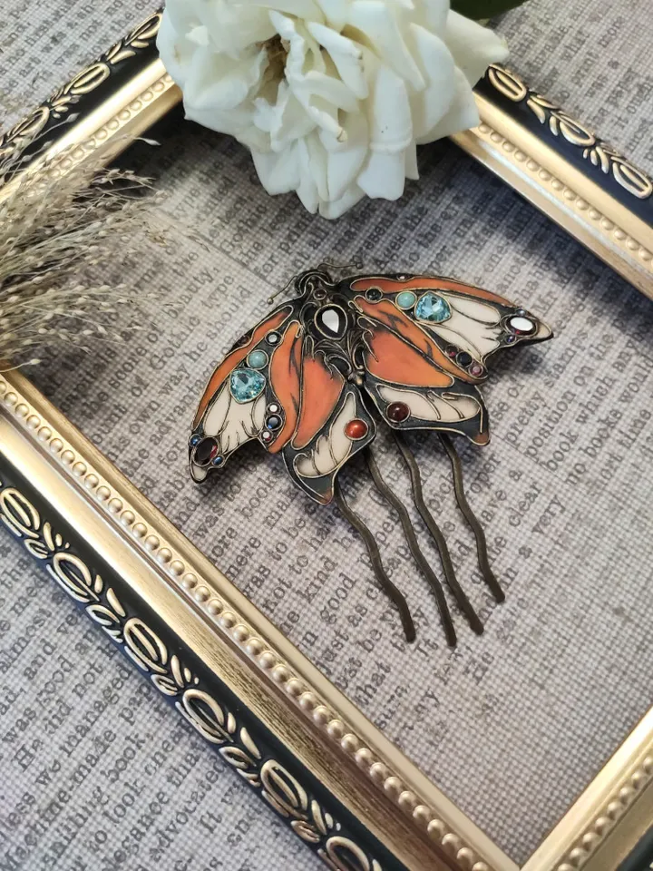 Large Orange Monarch Butterfly pin, Large Butterfly hairpin, summer hairpin